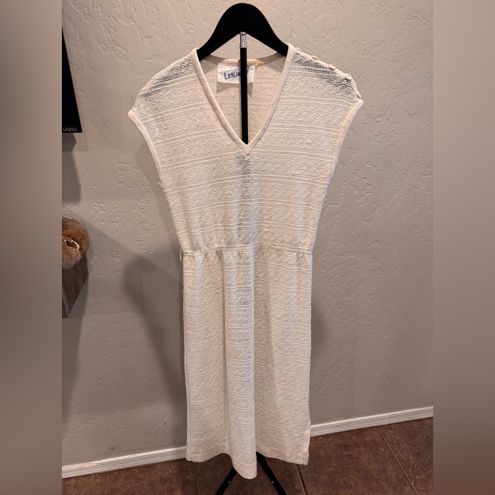 Vintage Leslie Fay Cream V-Neck Textured Maxi Dress Beachwear